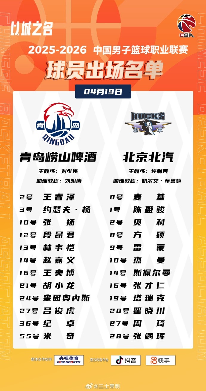 开云体育在线下载-青岛VS北京大名单：基诺内斯将迎首秀 麦基&amp;周琦出战 范子铭轮休